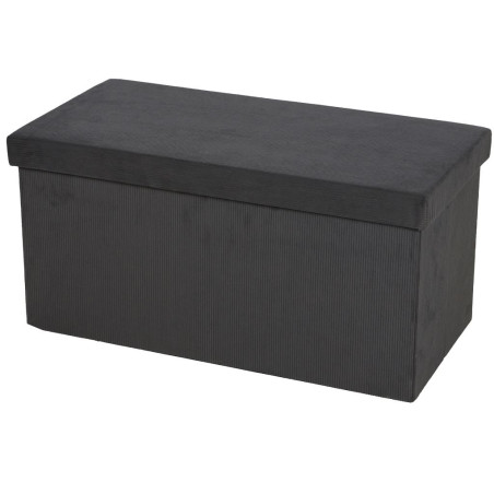 Banc de rangement pliable en velours côtelé "Kube" - Gris anthracite - L 76 x P 37,5 x H 37,5 cm