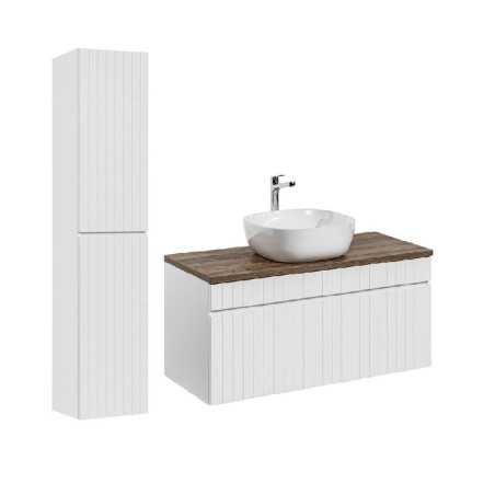 Ensemble meuble vasque à poser + colonne + 100 cm - Emblematic White