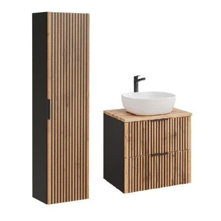Ensemble meuble vasque à poser 60 cm + colonne Sylve Black Wotan