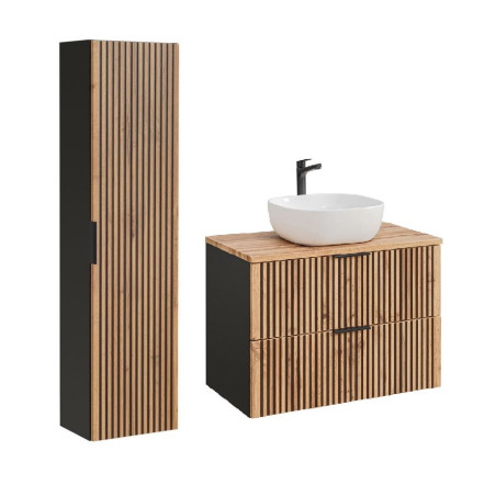 Ensemble meuble vasque à poser 80 cm + colonne Sylve Black Wotan
