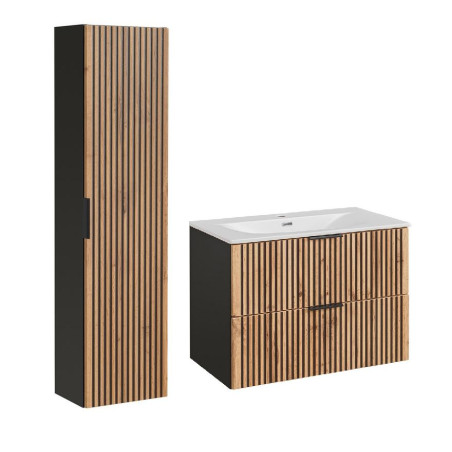 Ensemble meuble vasque à encastrer 80 cm + colonne Sylve Black Wotan