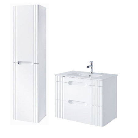 Meuble vasque à encastrer 80 cm + colonne murale Oceanie White