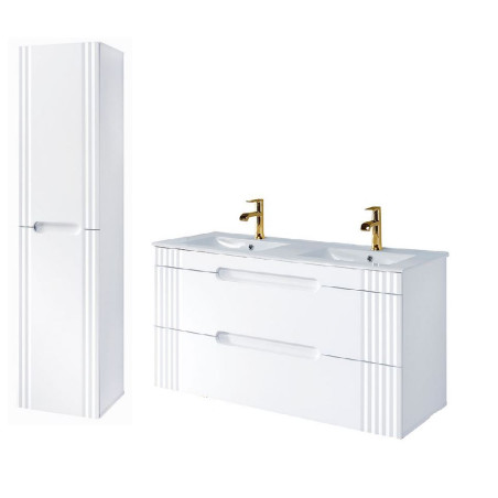 Meuble vasques à encastrer 120 cm + colonne murale Oceanie White