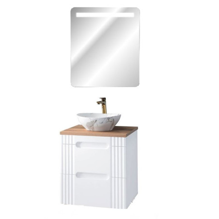Meuble vasque à poser 60 cm + miroir LED Oceanie White