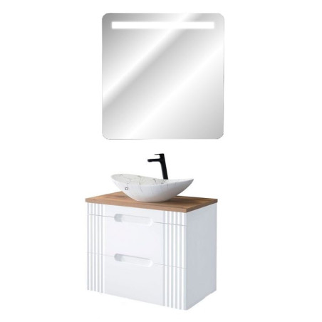 Meuble vasque à poser 80 cm + miroir LED Oceanie White