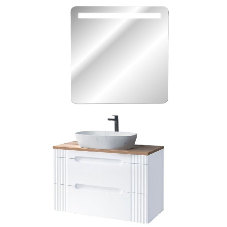 Meuble vasque à poser 100 cm + miroir LED Oceanie White