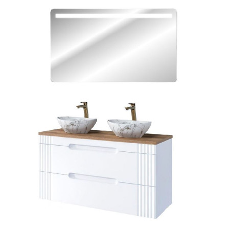 Meuble vasques à poser 120 cm + miroir LED Oceanie White