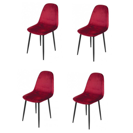 Lot de 4 chaises en velours et pieds métal - Bordeaux - L 53 x l 44 x H 88 cm