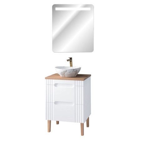 Meuble vasque à poser 60 cm à poser + miroir LED Oceanie White