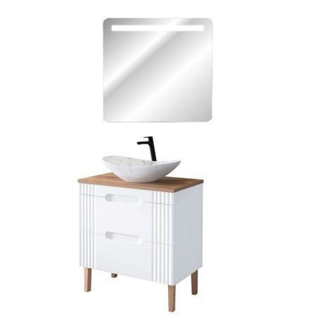 Meuble vasque à poser 80 cm à poser + miroir LED Oceanie White