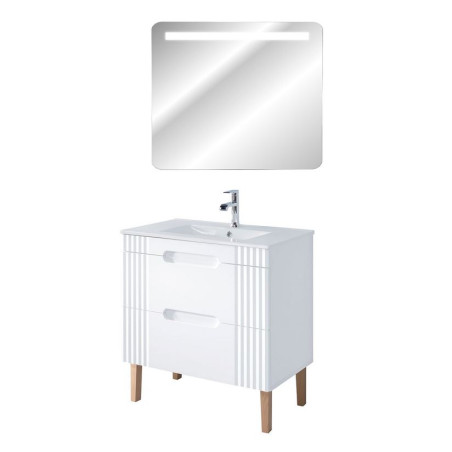 Meuble à poser avec vasque à encastrer 80 cm à poser + miroir LED Oceanie White