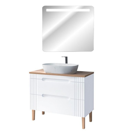Meuble vasque à poser 100 cm à poser + miroir LED Oceanie White