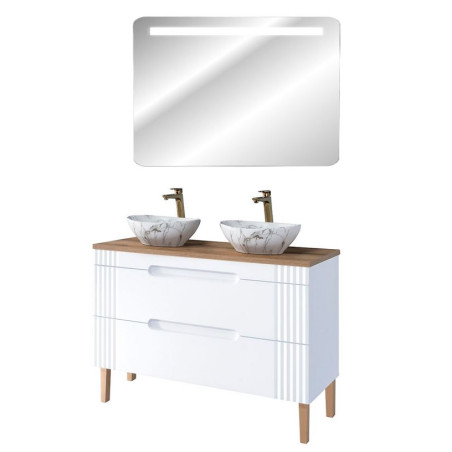 Meuble vasques à poser 120 cm à poser + miroir LED Oceanie White