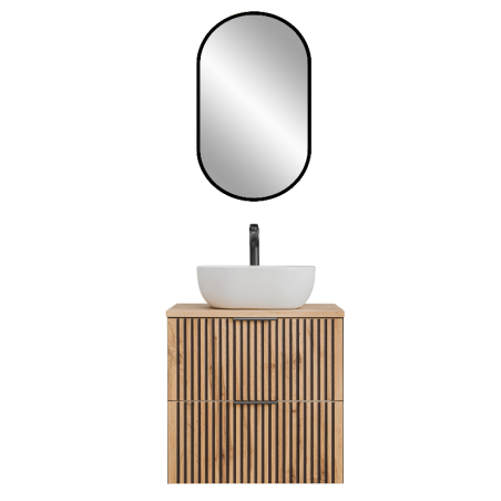 Meuble vasque à poser + miroir LED - 60 cm - Sylve Black Wotan