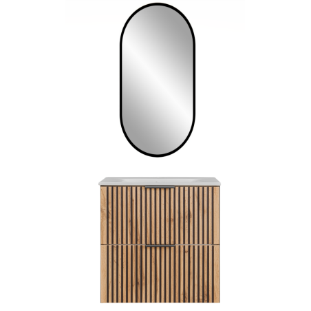 Meuble vasque à encastrer + miroir LED - 60 cm - Sylve Black Wotan