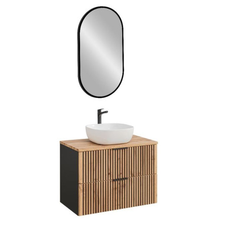 Meuble vasque à poser + miroir LED - 80 cm - Sylve Black Wotan