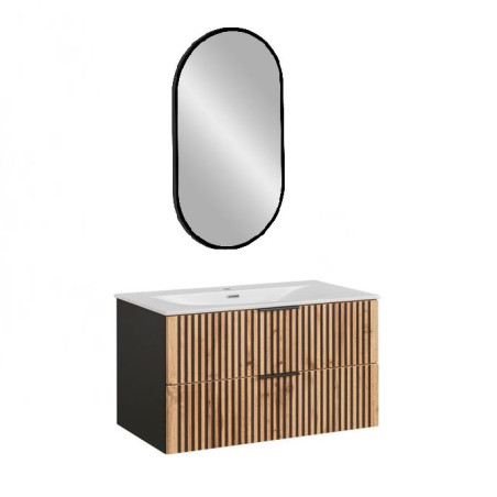 Meuble vasque à encastrer + miroir LED - 80 cm - Sylve Black Wotan