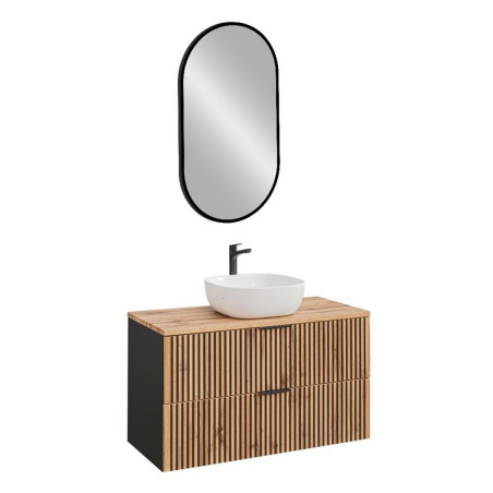 Meuble vasque à poser + miroir LED - 100 cm - Sylve Black Wotan