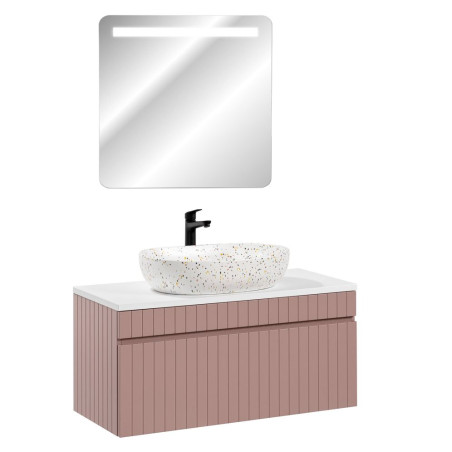 Meuble vasque à poser + miroir LED - 100 cm - Emblematic Rose