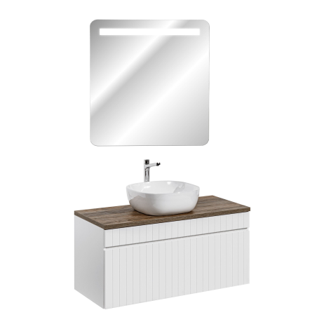 Meuble vasque à poser + miroir LED - 100 cm - Emblematic White