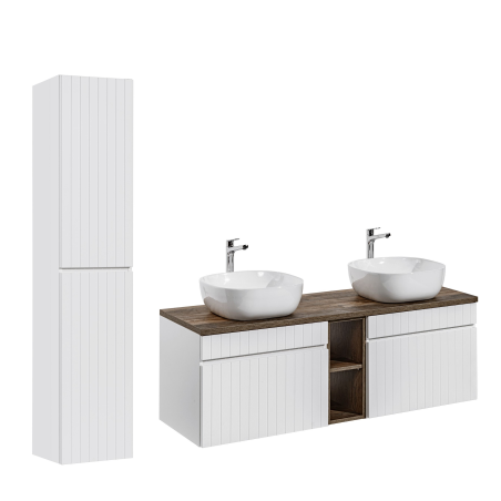 Ensemble meubles double vasques à poser avec colonne + 2 éléments - 140 cm - Emblematic White