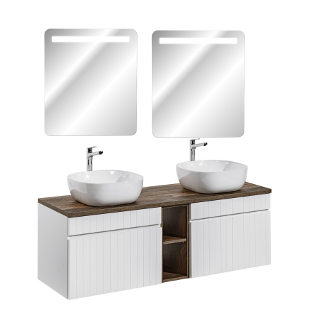 Ensemble meubles double vasques à poser avec miroir + 2 éléments - 140 cm - Emblematic White