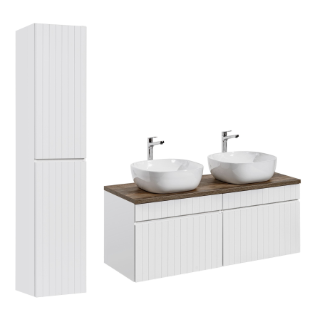 Ensemble meubles double vasques à poser avec colonne - 120 cm - Emblematic White