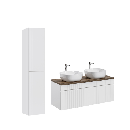 Ensemble meubles double vasques à poser avec colonne - 160 cm - Emblematic White