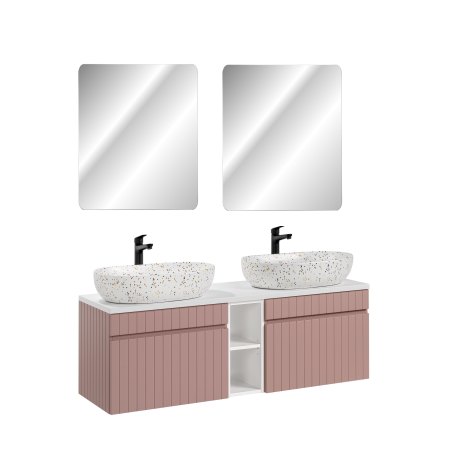 Ensemble meubles double vasques à poser avec miroir + 5 éléments - 140 cm - Emblematic Rose