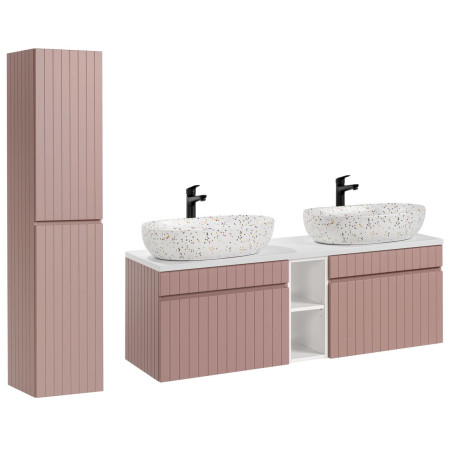 Ensemble meubles double vasques à poser avec colonne + 2 éléments - 140 cm - Emblematic Rose