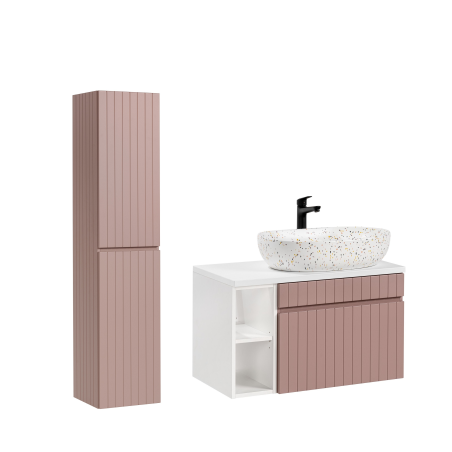 Ensemble meuble vasque à poser avec colonne + 2 éléments - 80 cm - Emblematic Rose