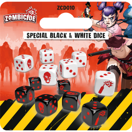 Zombicide - Set de 12 dés Spéciaux Noirs et Blanc - Jeux de stratégie