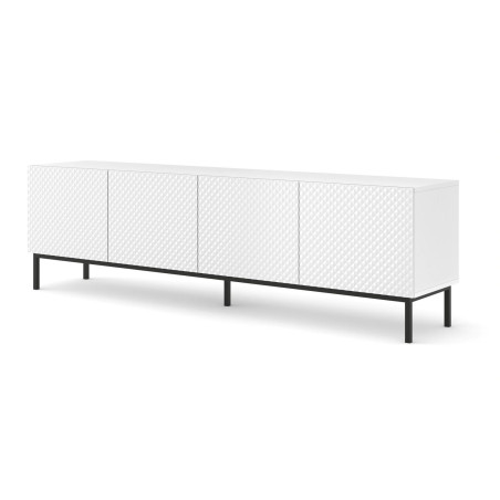 Meuble TV Ravenna avec 4 portes en bois et cadre noir - Blanc brillant - L 200 x P 42 x H 58 cm