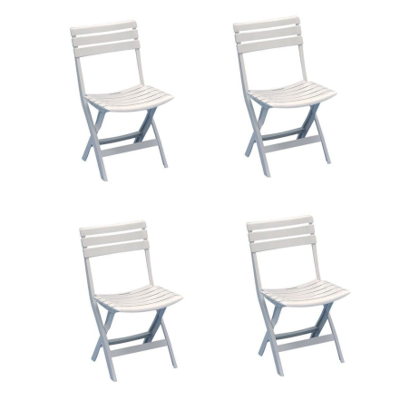 Lot de 4 chaises de jardin pliables en plastique - Blanc - 40 x 41.5 x H 79 cm - Chaise pliante extérieur