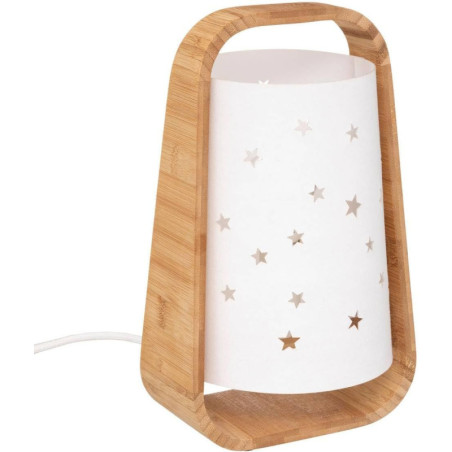 Lampe en bambou et PVC à motifs étoiles - Blanc/beige - H 26,5 x L 16,5 x P 14,5 cm