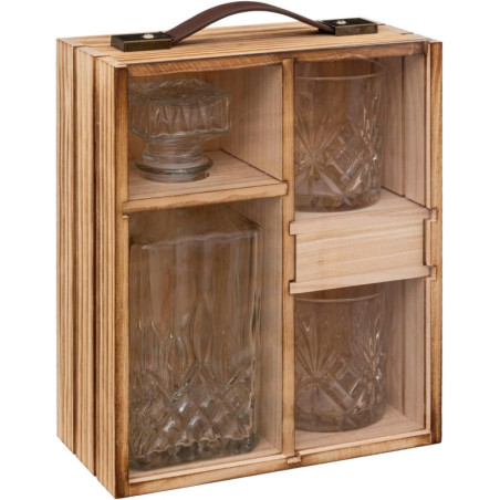 Coffret à whisky en bois avec 2 verres + 1 carafe - Marron - L 22 x P 10,6 x H 27 cm