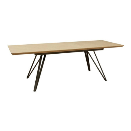 Table à manger extensible "St Moritz" en bois massif et métal - Noir/beige - L 180/240 x P 90 x H 75,5 cm