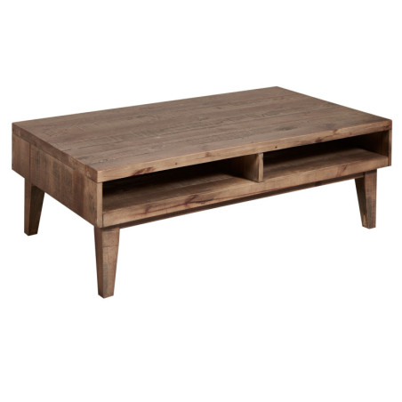 Table basse "Patio" en bois massif avec 2 rangements - Marron - L 120 x P 70 x H 40 cm