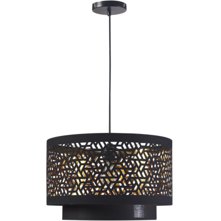 Suspension luminaire "Jade" en tissu et métal - Noir/doré - L 40 x H 25 cm