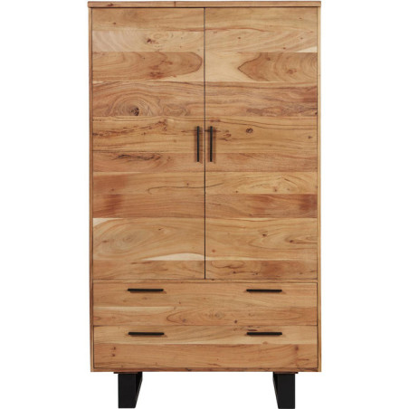 Armoire "Goa" en bois massif avec 2 portes + 2 tiroirs - Marron - H 175 x L 100 x P 50 cm