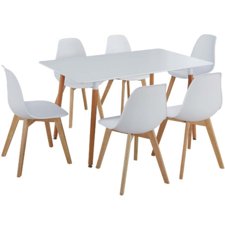 Ensemble 6 chaises + Table "Mario" - Blanc/beige - L 140 x P 80 x H 75 cm