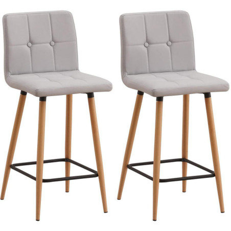 Lot de 2 tabourets de bar "Marco" en simili cuir et bois - Gris/beige - H 93 x L 40 x P 49 cm