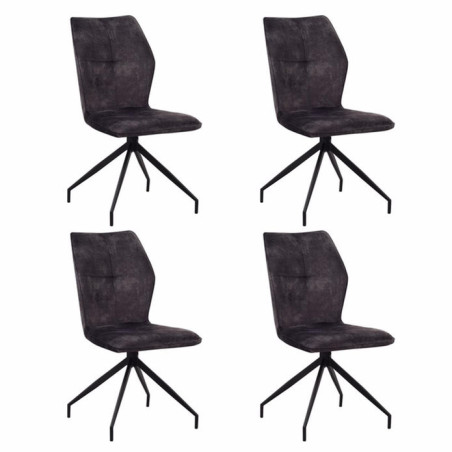 Lot de 4 chaises pivotantes "Jules" en velours et métal - Gris anthracite - H 92 x L 60 x P 49 cm