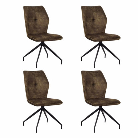 Lot de 4 chaises pivotantes "Jules" en velours et métal - Vert rouillé - H 92 x L 60 x P 49 cm