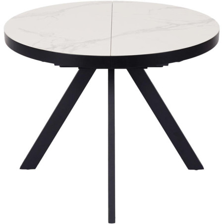 Table à manger extensible et ronde "Roma" en céramique et métal - Blanc/noir - D 120/160 x H 75 cm