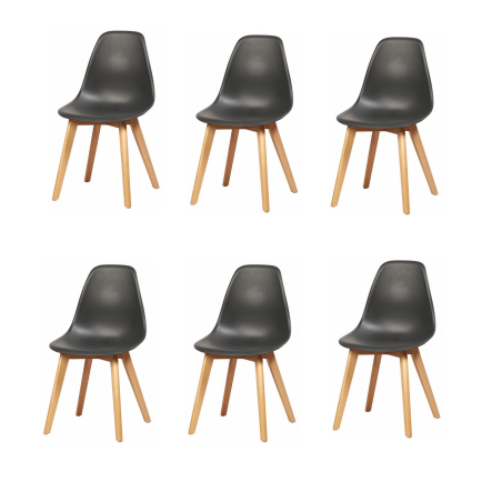 Lot de 6 chaises "Sacha" en plastique et bois - Noir/beige - H 82 x L 46,5 x P 53 cm