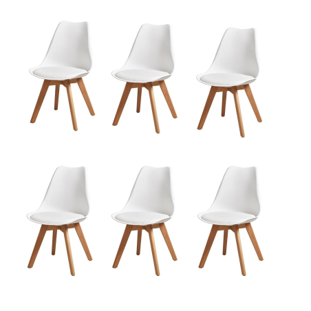 Lot de 6 chaises "Bjorn" en plastique et bois - Blanc/beige - H 82 x L 46,5 x P 53 cm