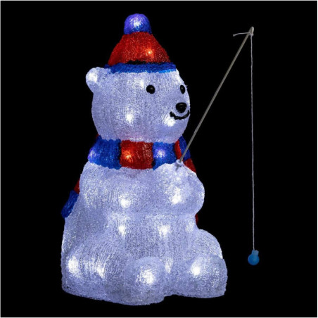 Décoration lumineuse d'extérieur de Noël - Ours pêcheur - L 22 x P 41 x H 39 cm