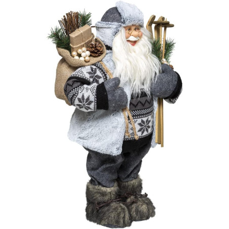 Figurine de Père Noël traditionnelle - Gris - H 61,5 x L 26 x P 18 cm