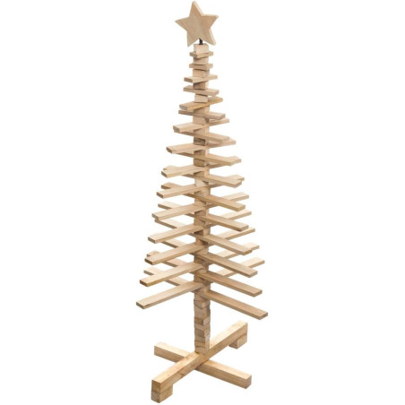 Sapin de Noël en bois articulé - Beige - H 120 x D 50 cm